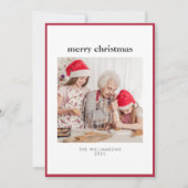 Moderne Minimale Eenvoudige Rode Rand Kerst Foto Feestdagenkaart (Voorkant)