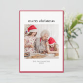 Moderne Minimale Eenvoudige Rode Rand Kerst Foto Feestdagenkaart (Staand voorkant)