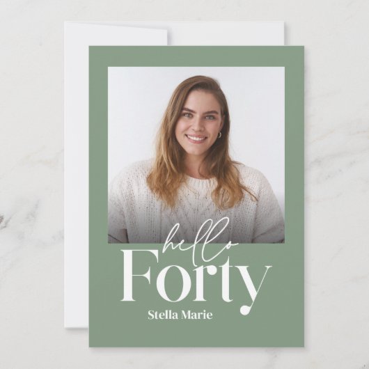 Moderne minimale eenvoudige salie groen 40e verjaa kaart (Voorkant)