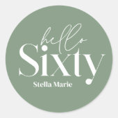 Moderne minimale eenvoudige salie groen 60e verjaa ronde sticker (Voorkant)
