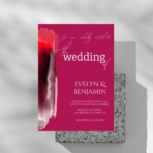 Moderne, minimale, eenvoudige Viva Magenta Wedding Kaart