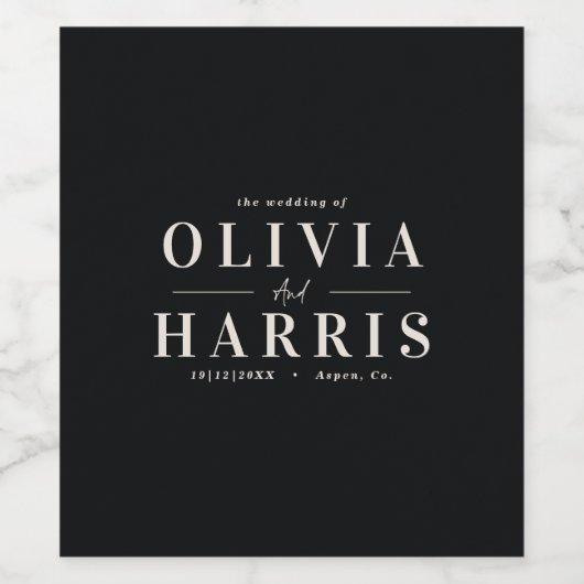 Moderne minimale eenvoudige zwart-wit feestgunst wijn etiket (Enkel label)