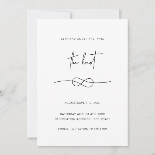 Moderne Minimale Eenvoudige Zwarte Knot sparen de  Save The Date (Voorkant)