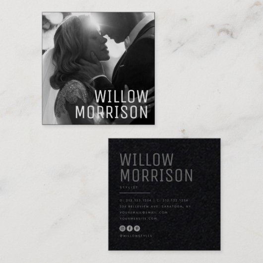 Moderne, minimale, eenvoudige zwarte professionele vierkante visitekaartje (Voorkant / Achterkant)