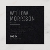 Moderne, minimale, eenvoudige zwarte professionele vierkante visitekaartje (Achterkant)