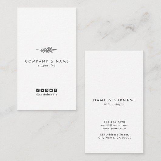 Moderne minimale elegant leder wit en grijs vertic visitekaartje (Voorkant / Achterkant)