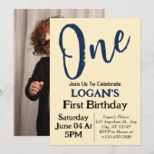 Moderne minimale elegante 1e verjaardag foto kaart (Voorkant / Achterkant)