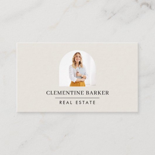 Moderne minimale elegante beige eenvoudige boog fo visitekaartje (Voorkant)