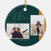 Moderne, minimale elegante Gold & Blauwgroen foto  Keramisch Ornament (Voorkant)