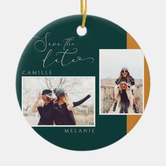 Moderne, minimale elegante Gold & Blauwgroen foto  Keramisch Ornament (Voorkant)