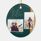 Moderne, minimale elegante Gold & Blauwgroen foto  Keramisch Ornament (Links)