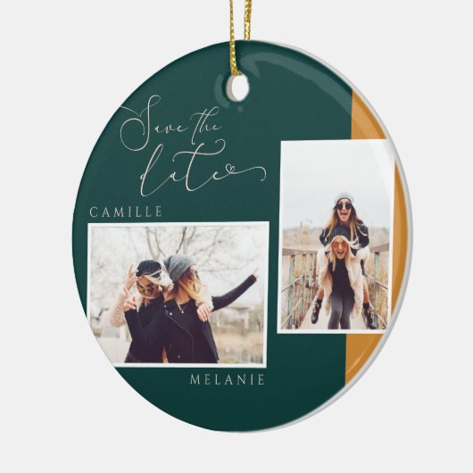 Moderne, minimale elegante Gold & Blauwgroen foto Keramisch Ornament (Links)