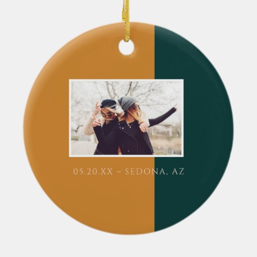 Moderne, minimale elegante Gold & Blauwgroen foto  Keramisch Ornament (Achterkant)