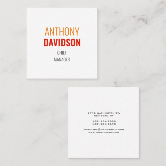 Moderne, minimale, elegante professionele speelpla vierkante visitekaartje (Voorkant / Achterkant)