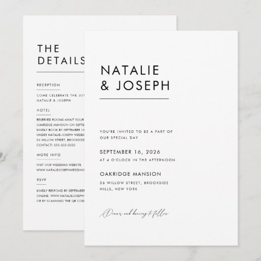 Moderne minimale elegante QR-code alles in één bru Kaart (Voorkant / Achterkant)