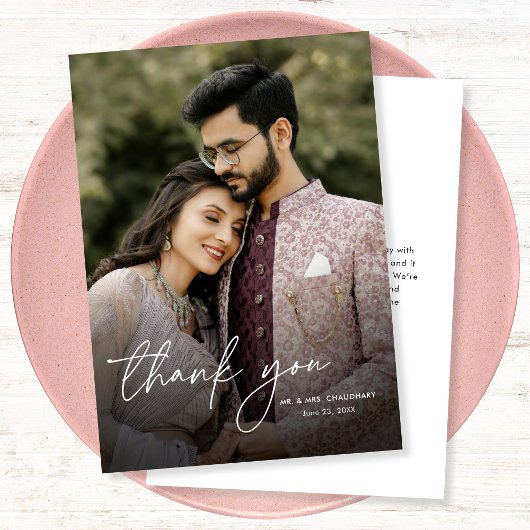 Moderne minimale elegante verticale foto bruiloft bedankkaart