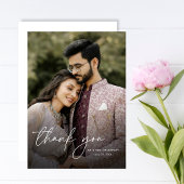 Moderne minimale elegante verticale foto bruiloft bedankkaart