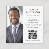 Moderne minimale elegante witte foto QR code Vierkante Visitekaartje (Voorkant)