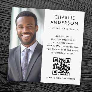 Moderne minimale elegante witte foto QR code Vierkante Visitekaartje