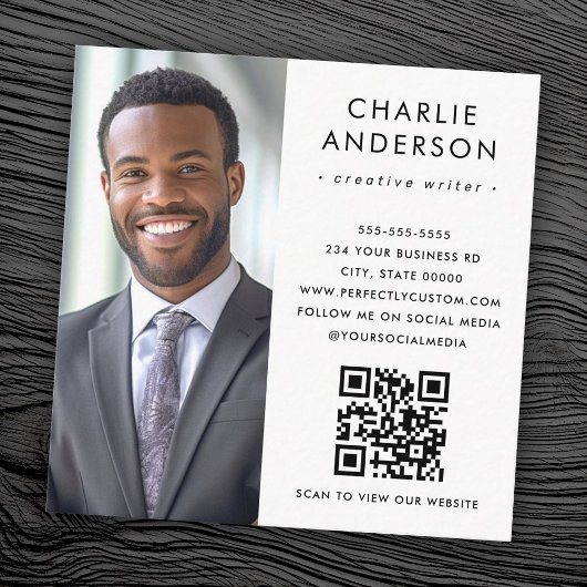 Moderne minimale elegante witte foto QR code Vierkante Visitekaartje