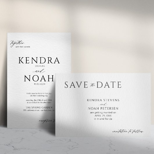 Moderne minimale elegante zwart-witte bruiloft save the date