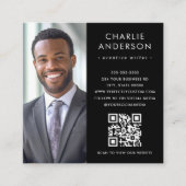 Moderne minimale elegante zwarte foto QR code Vierkante Visitekaartje (Voorkant)