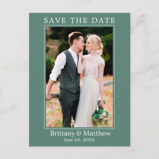 Moderne, minimale Eucalyptus Green Save the Date Briefkaart (Voorkant)