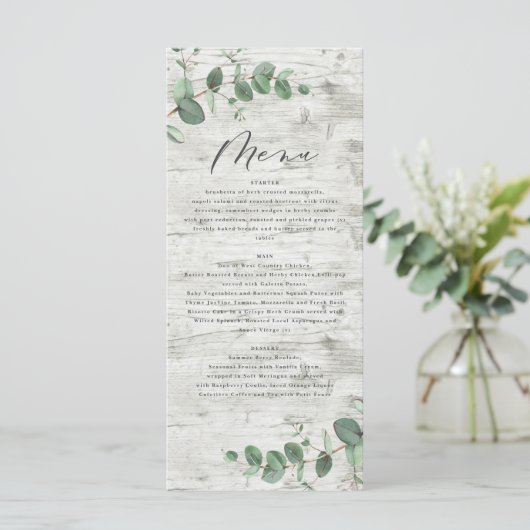 Moderne minimale eucalyptuswithoutbruiloft menu (Staand voorkant)