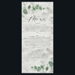 Moderne minimale eucalyptuswithoutbruiloft menu<br><div class="desc">Moderne minimale eucalyptus eenvoudige elegante trouwmenu,  witte houtbacker</div>
