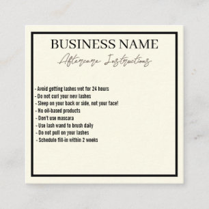 Moderne, minimale Eyelashes Aftercare Card Vierkante Visitekaartje