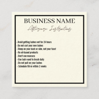 Moderne, minimale Eyelashes Aftercare Card Vierkante Visitekaartje
