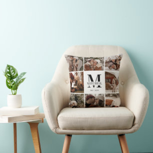 Moderne Minimale Familie Foto Collage Monogram Gif Kussen