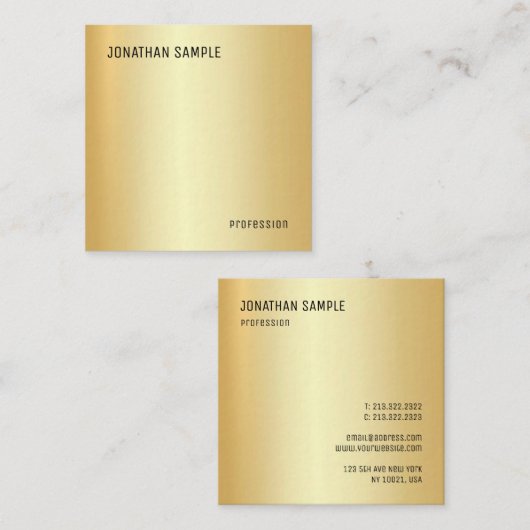 Moderne, minimale Faux Gold-Sjabloon Vierkante Visitekaartje (Voorkant / Achterkant)