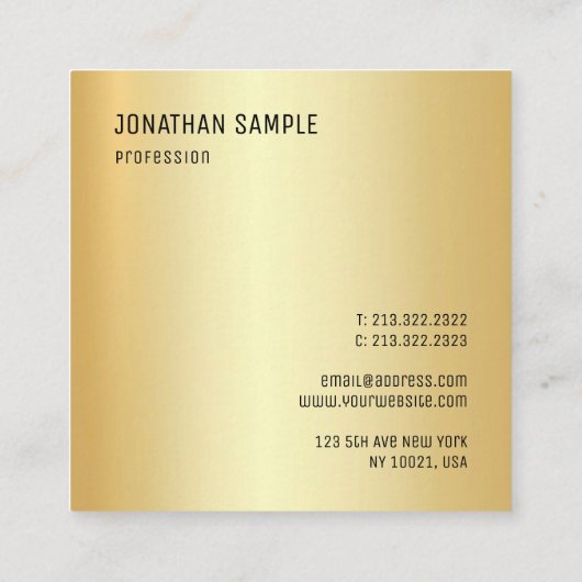 Moderne, minimale Faux Gold-Sjabloon Vierkante Visitekaartje (Achterkant)