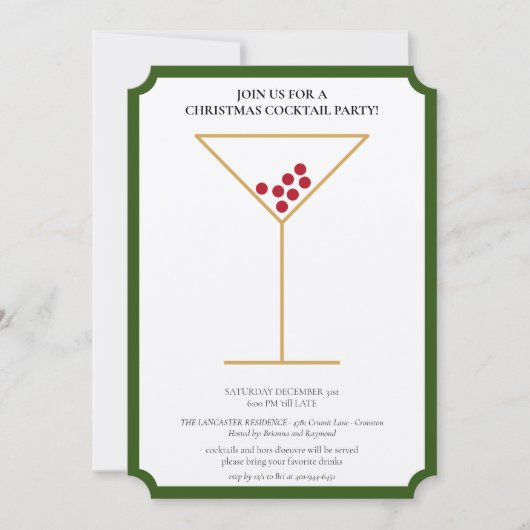 Moderne, minimale feestelijke kerstcocktail kaart (Voorkant)