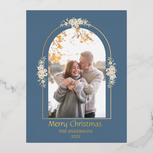 Moderne, minimale Floral Arch Foto grijs Folie Feestdagen Briefkaart (Voorkant)