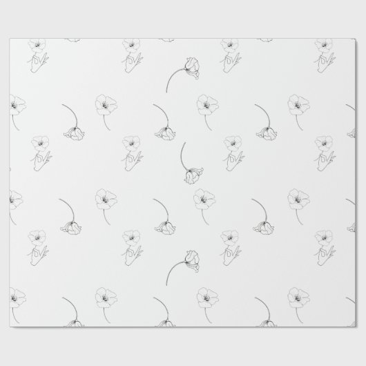 Moderne, minimale Floral Pattern Black & White Cadeaupapier (Vlak)