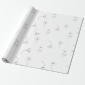 Moderne, minimale Floral Pattern Black & White Cadeaupapier (Uitgerold)