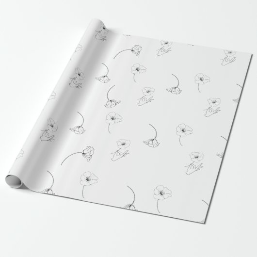 Moderne, minimale Floral Pattern Black & White Cadeaupapier (Uitgerold)