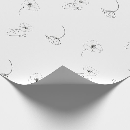 Moderne, minimale Floral Pattern Black & White Cadeaupapier (Hoek)