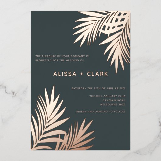 Moderne, minimale Folie van de legant-palmfrontnen Folie Uitnodiging (Voorkant)