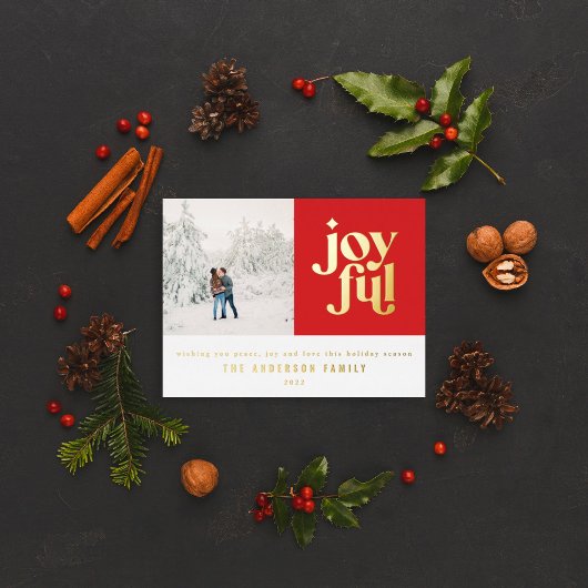 Moderne, minimale Folie voor rode kersttypografie Folie Feestdagen Briefkaart