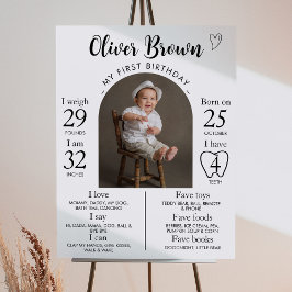 Moderne minimale foto 1e verjaardag mijlpaal teken poster