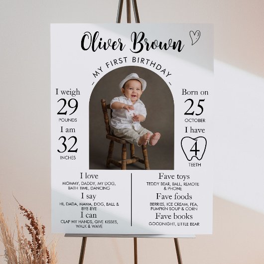 Moderne minimale foto 1e verjaardag mijlpaal teken poster