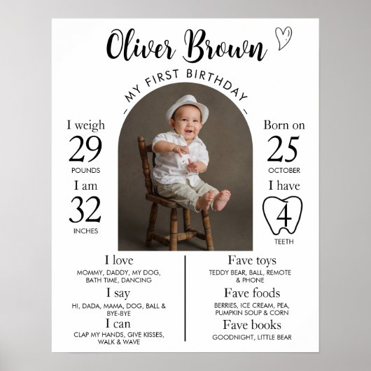Moderne minimale foto 1e verjaardag mijlpaal teken poster (Voorkant)