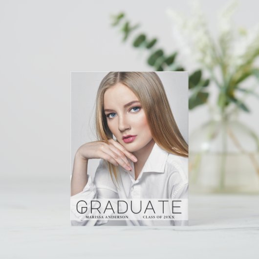 Moderne minimale foto Afstuderen aankondiging Briefkaart (Staand voorkant)