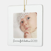 Moderne minimale foto baby's eerste kerst keramisch ornament (Links)