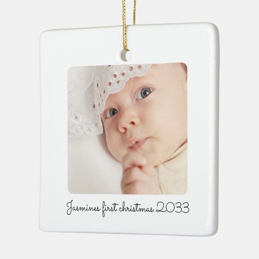Moderne minimale foto baby's eerste kerst keramisch ornament (Links)