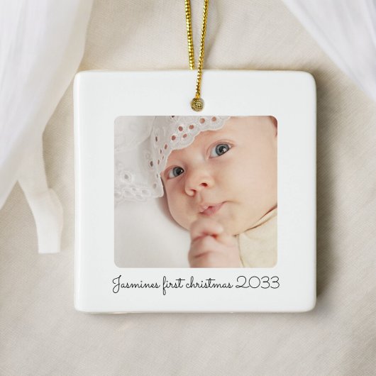 Moderne minimale foto baby's eerste kerst keramisch ornament