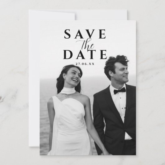 Moderne minimale foto Bewaar de trouwdatum Kaart (Achterkant)